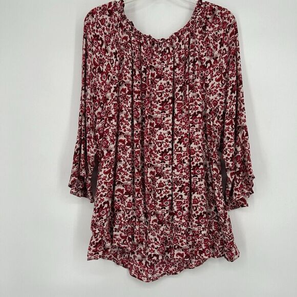 In Studio Boho Peasant Top Pink Ditsy Floral Elastic Waist 3/4 Sleeves Size 1X - Picture 7 of 11